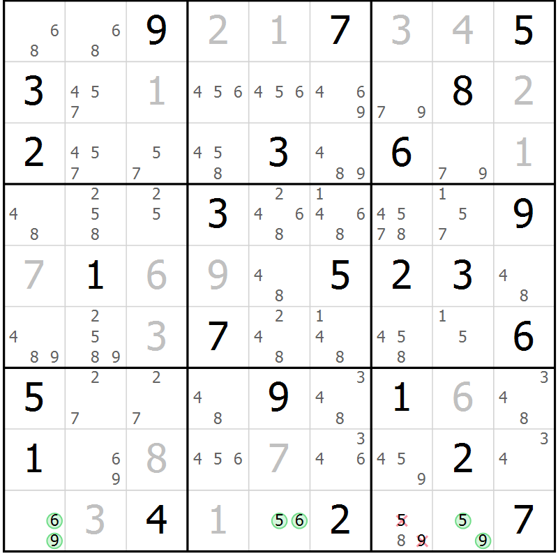 Position des candidats pour la solution de la Gr 53 page 56 du magazine de sudoku Virtuose n° 112