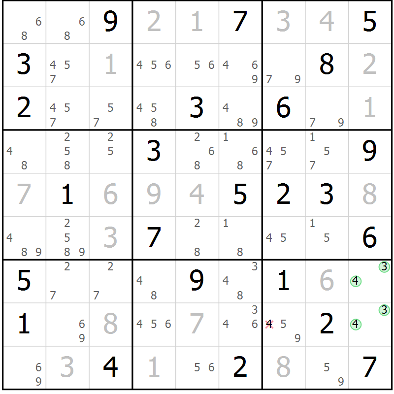 Position des candidats pour la solution de la Gr 53 page 56 du magazine de sudoku Virtuose n° 112