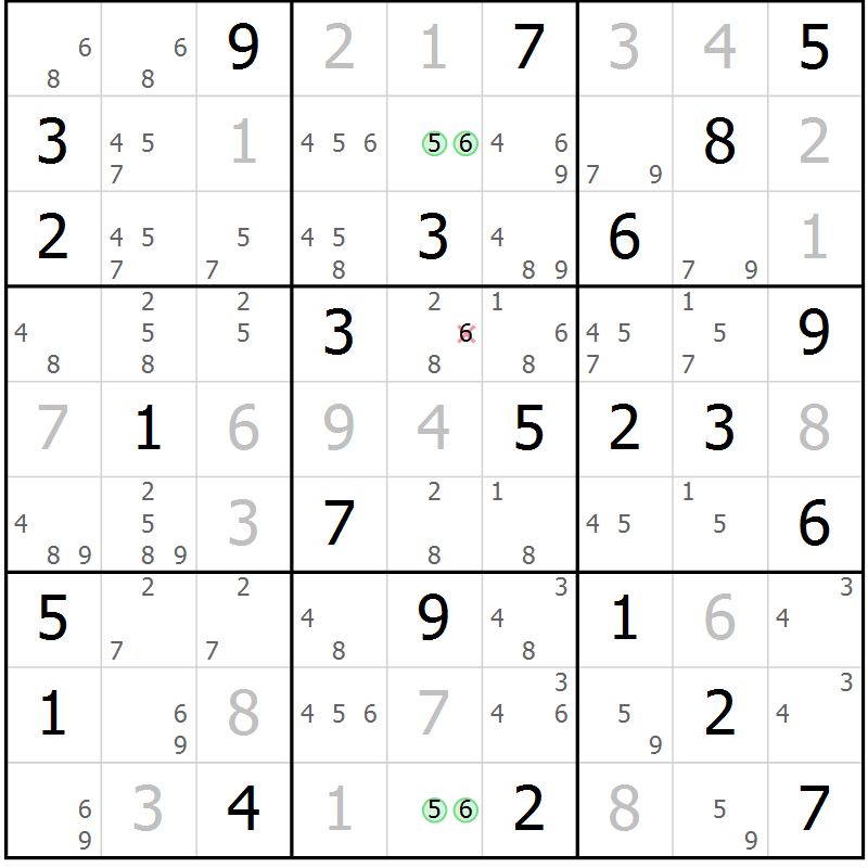 Position des candidats pour la solution de la Gr 53 page 56 du magazine de sudoku Virtuose n° 112