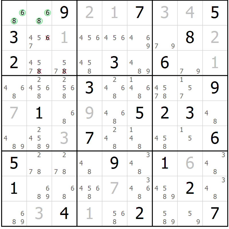 Position des candidats pour la solution de la Gr 53 page 56 du magazine de sudoku Virtuose n° 112