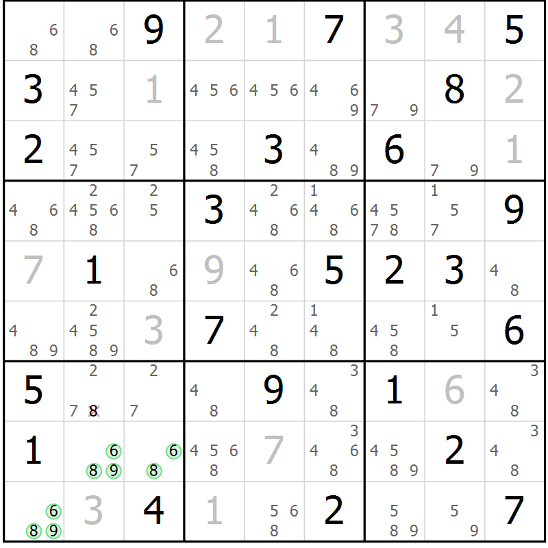 Position des candidats pour la solution de la Gr 53 page 56 du magazine de sudoku Virtuose n° 112
