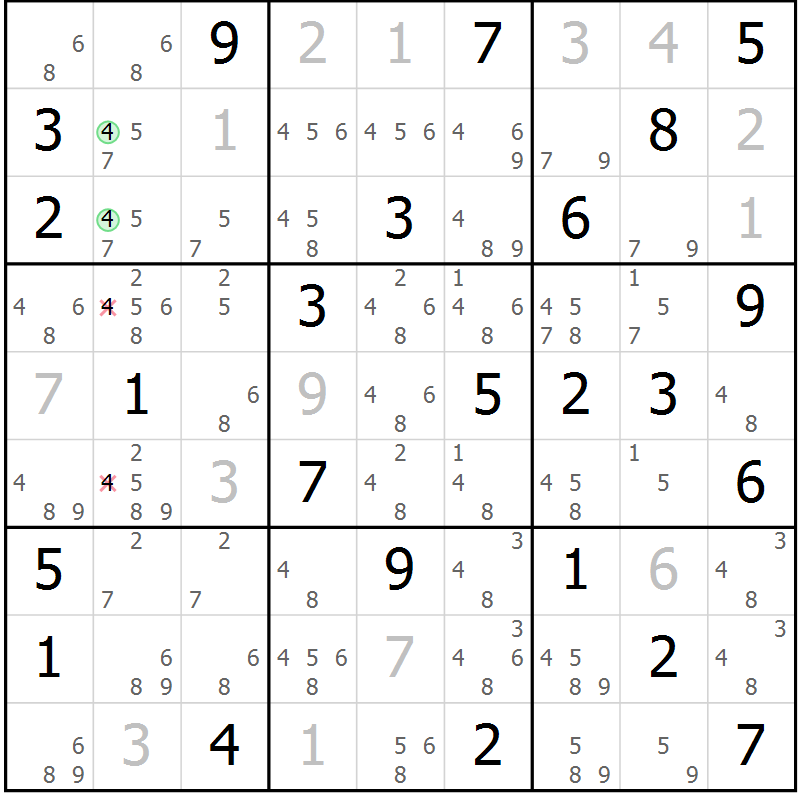 Position des candidats pour la solution de la Gr 53 page 56 du magazine de sudoku Virtuose n° 112