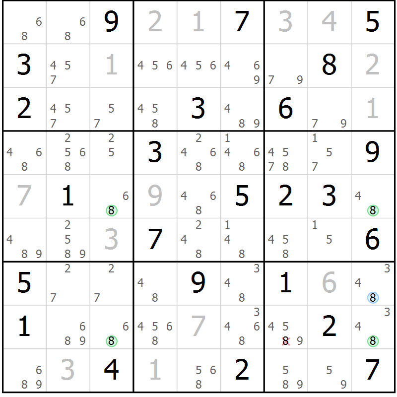 Position des candidats pour la solution de la Gr 53 page 56 du magazine de sudoku Virtuose n° 112