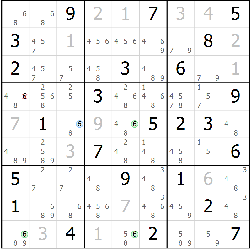 Position des candidats pour la solution de la Gr 53 page 56 du magazine de sudoku Virtuose n° 112