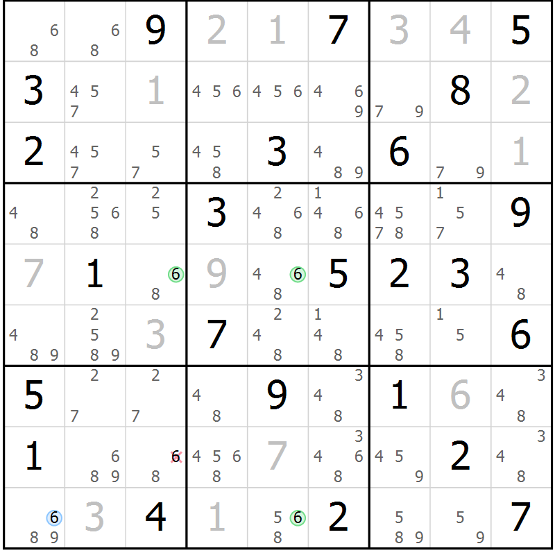 Position des candidats pour la solution de la Gr 53 page 56 du magazine de sudoku Virtuose n° 112