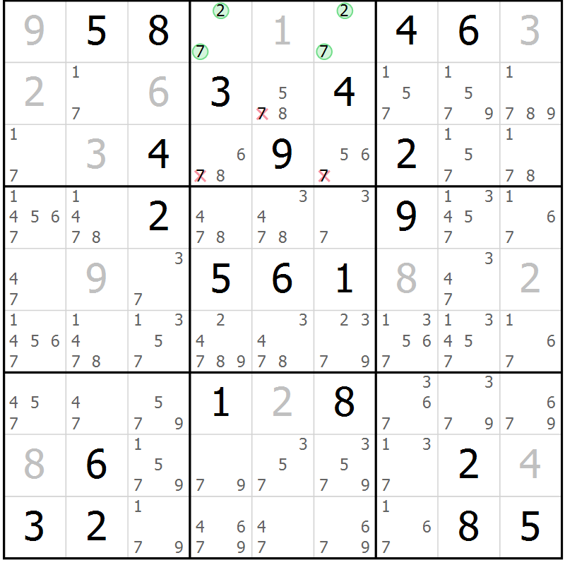 Position des candidats pour la solution de la Gr 54 page 57 du magazine de sudoku Virtuose n° 112