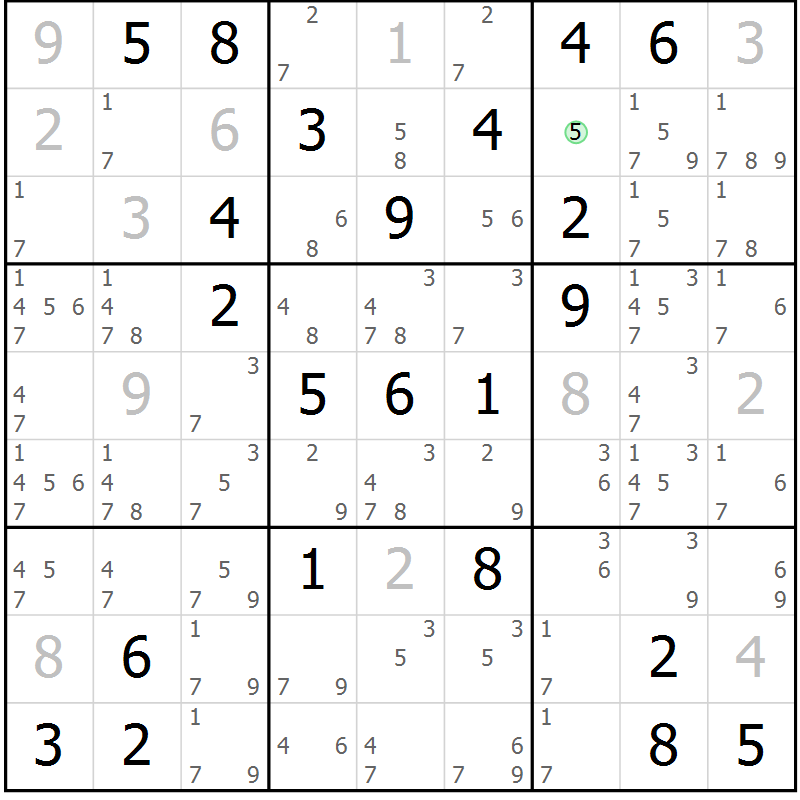 Position des candidats pour la solution de la Gr 54 page 57 du magazine de sudoku Virtuose n° 112