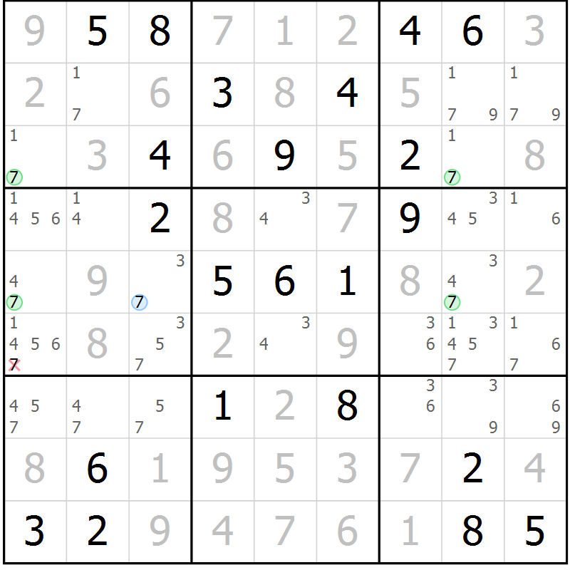 Position des candidats pour la solution de la Gr 54 page 57 du magazine de sudoku Virtuose n° 112