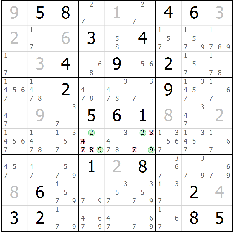 Position des candidats pour la solution de la Gr 54 page 57 du magazine de sudoku Virtuose n° 112