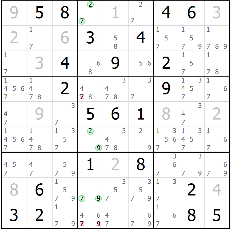 Position des candidats pour la solution de la Gr 54 page 57 du magazine de sudoku Virtuose n° 112