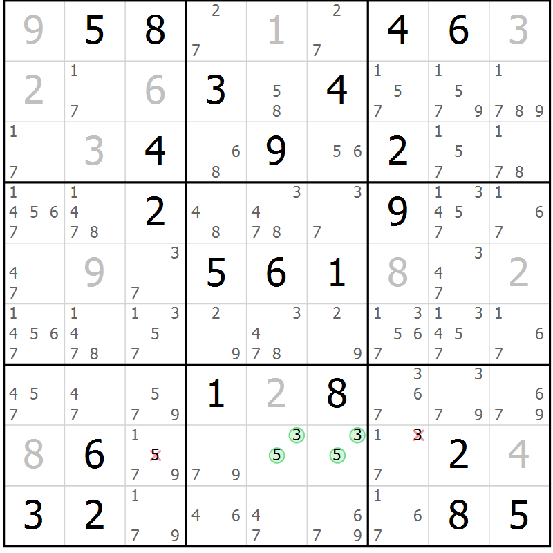 Position des candidats pour la solution de la Gr 54 page 57 du magazine de sudoku Virtuose n° 112