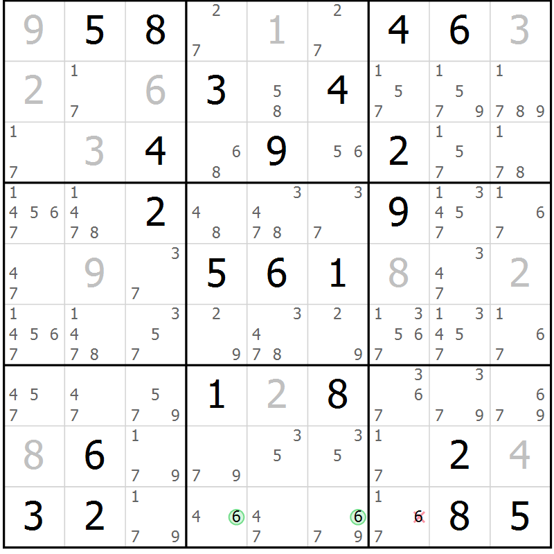Position des candidats pour la solution de la Gr 54 page 57 du magazine de sudoku Virtuose n° 112