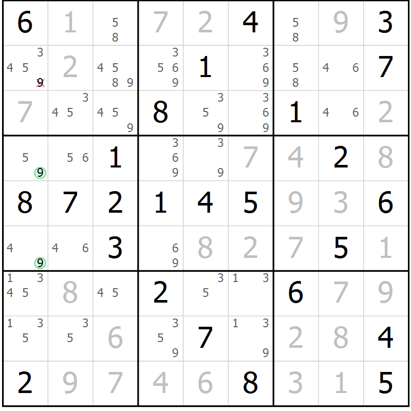 Position des candidats pour la solution de la Gr 55 page 58 du magazine de sudoku Virtuose n° 112