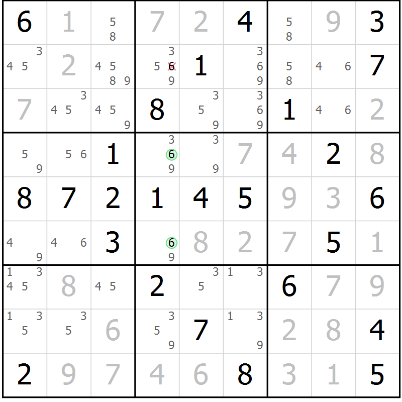 Position des candidats pour la solution de la Gr 55 page 58 du magazine de sudoku Virtuose n° 112
