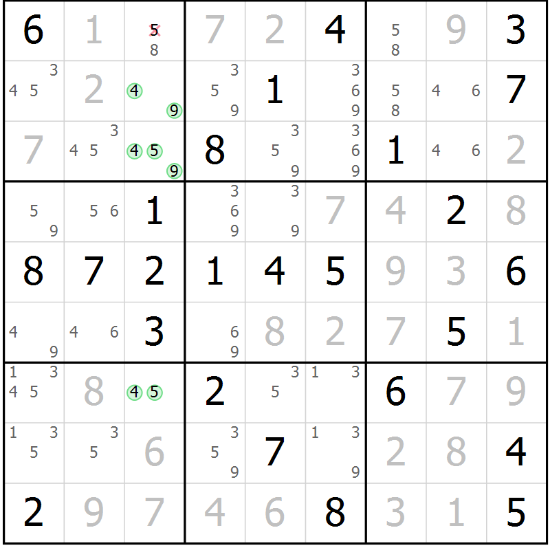 Position des candidats pour la solution de la Gr 55 page 58 du magazine de sudoku Virtuose n° 112