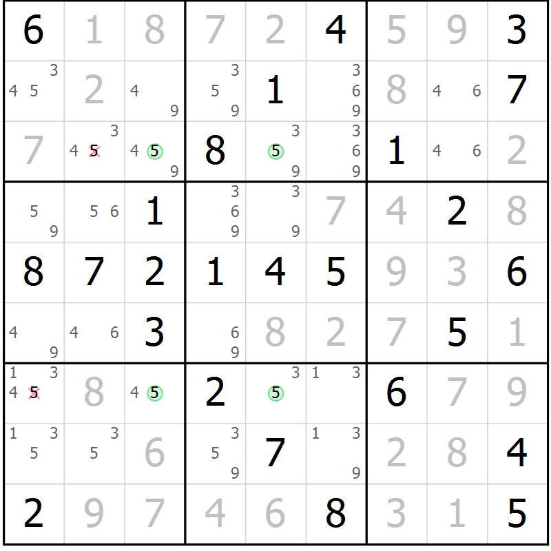 Position des candidats pour la solution de la Gr 55 page 58 du magazine de sudoku Virtuose n° 112
