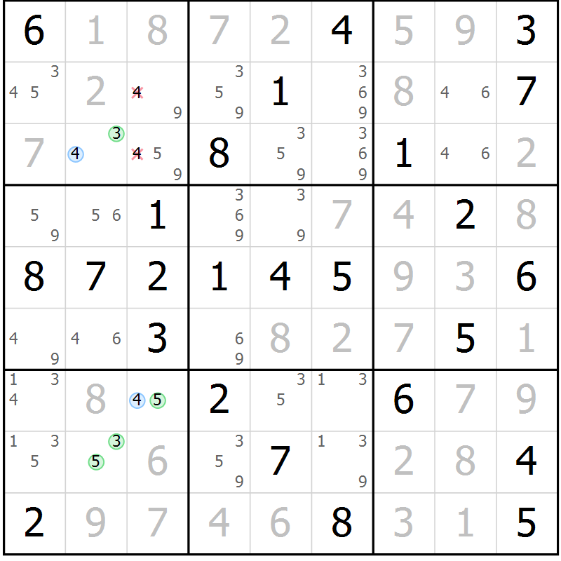 Position des candidats pour la solution de la Gr 55 page 58 du magazine de sudoku Virtuose n° 112