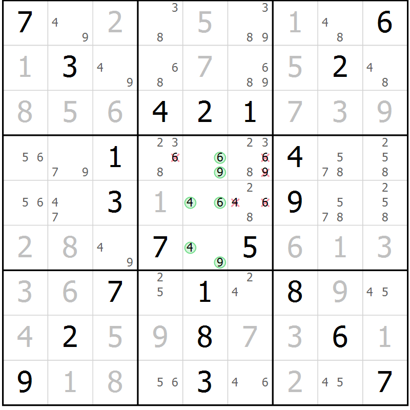 Position des candidats pour la solution de la Gr 56 page 59 du magazine de sudoku Virtuose n° 112