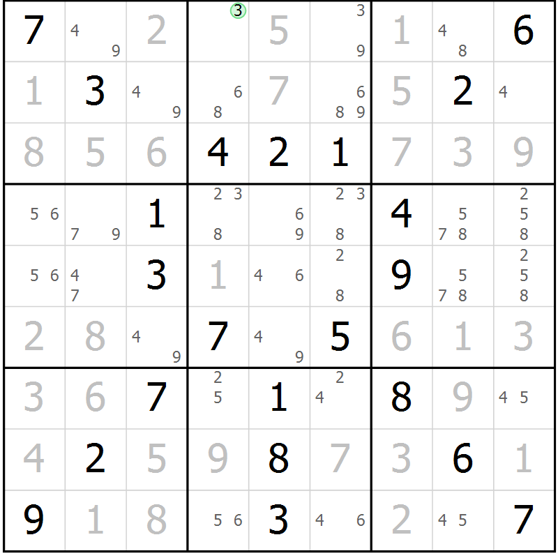 Position des candidats pour la solution de la Gr 56 page 59 du magazine de sudoku Virtuose n° 112