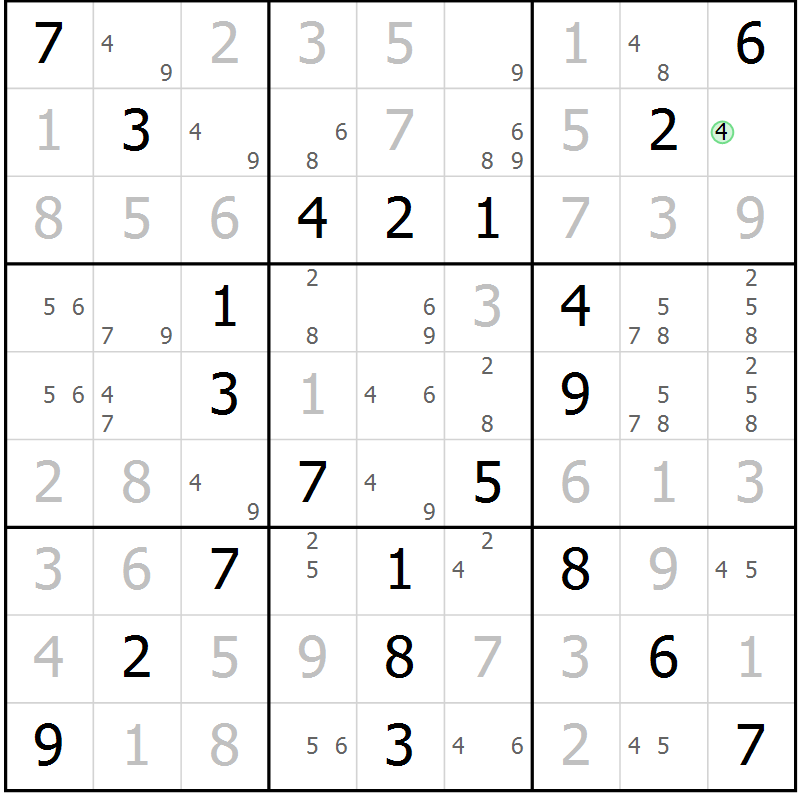 Position des candidats pour la solution de la Gr 56 page 59 du magazine de sudoku Virtuose n° 112