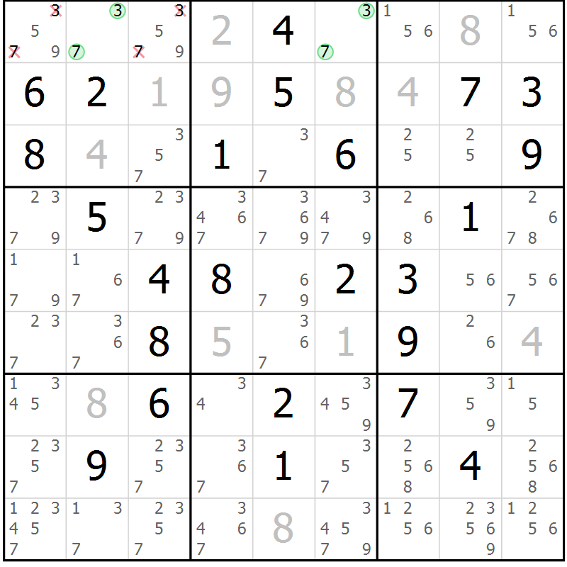 Position des candidats pour la solution de la Gr 57 page 60 du magazine de sudoku Virtuose n° 112