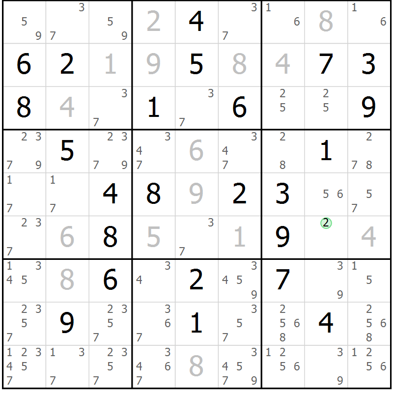 Position des candidats pour la solution de la Gr 57 page 60 du magazine de sudoku Virtuose n° 112