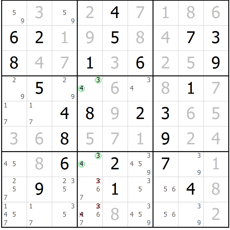 Position des candidats pour la solution de la Gr 57 page 60 du magazine de sudoku Virtuose n° 112