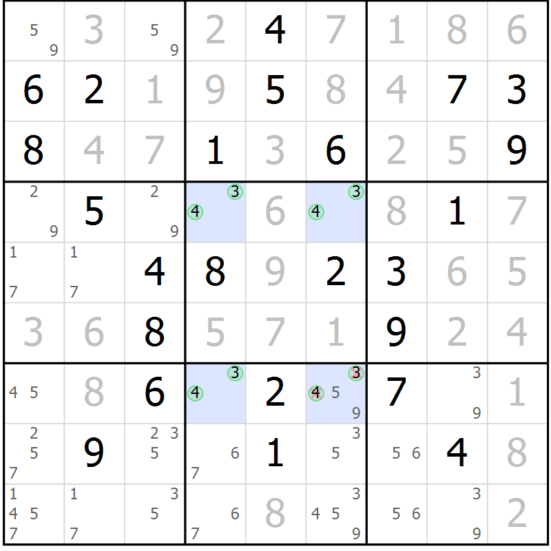 Position des candidats pour la solution de la Gr 57 page 60 du magazine de sudoku Virtuose n° 112