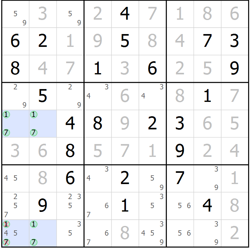 Position des candidats pour la solution de la Gr 57 page 60 du magazine de sudoku Virtuose n° 112