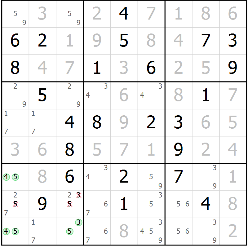 Position des candidats pour la solution de la Gr 57 page 60 du magazine de sudoku Virtuose n° 112