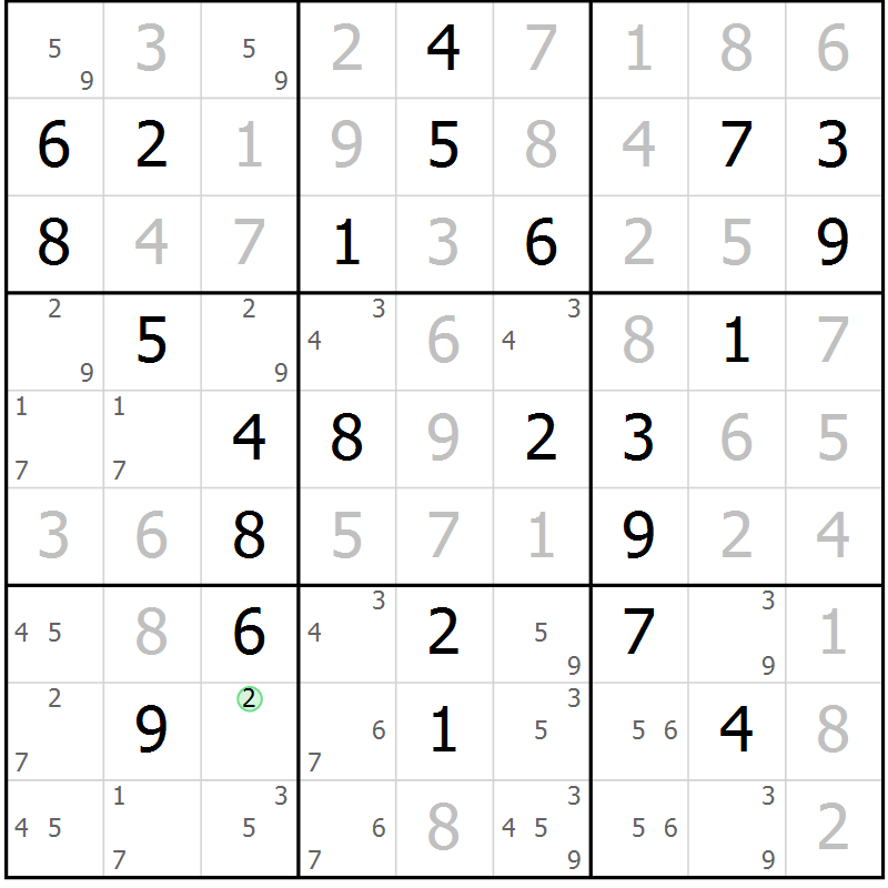 Position des candidats pour la solution de la Gr 57 page 60 du magazine de sudoku Virtuose n° 112