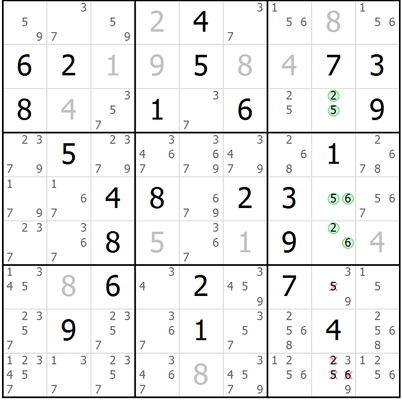 Position des candidats pour la solution de la Gr 57 page 60 du magazine de sudoku Virtuose n° 112