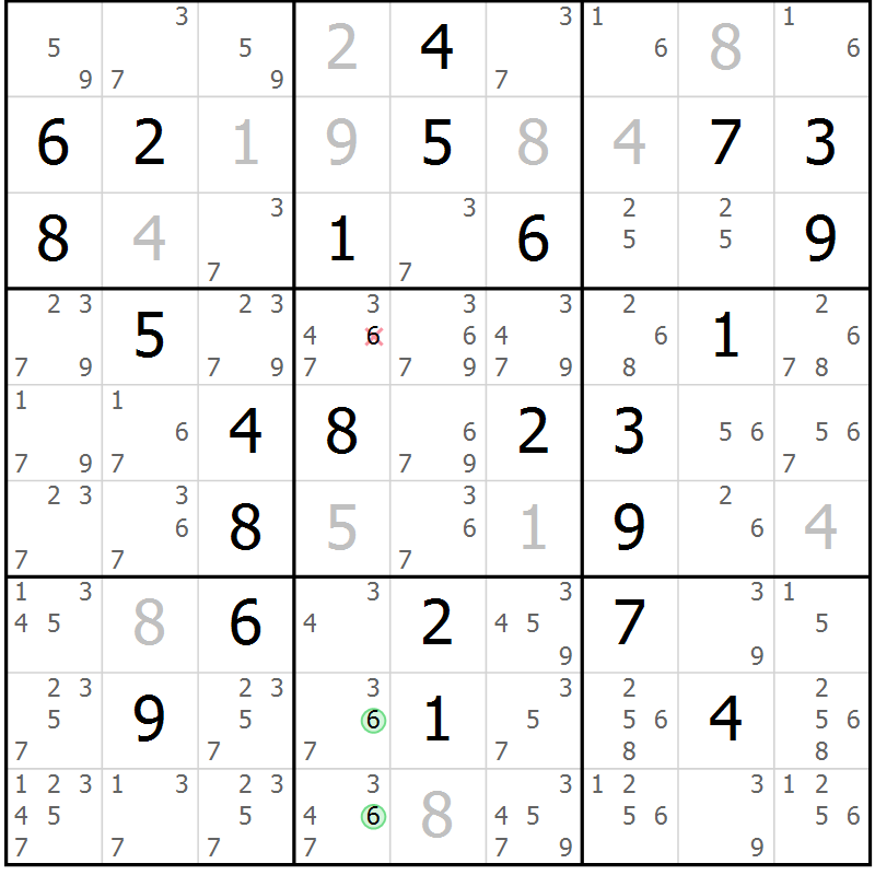 Position des candidats pour la solution de la Gr 57 page 60 du magazine de sudoku Virtuose n° 112