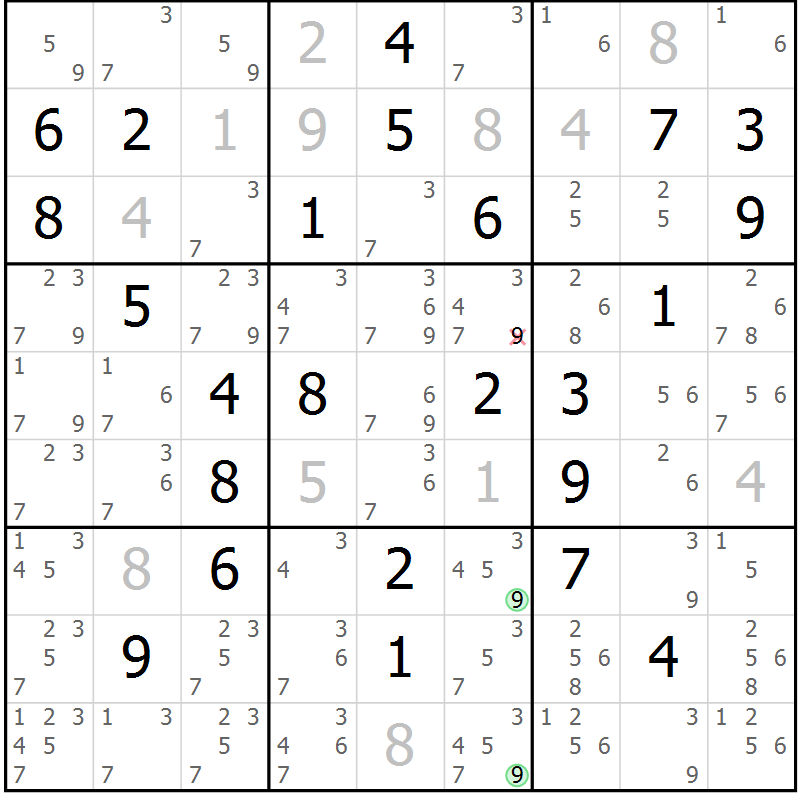 Position des candidats pour la solution de la Gr 57 page 60 du magazine de sudoku Virtuose n° 112