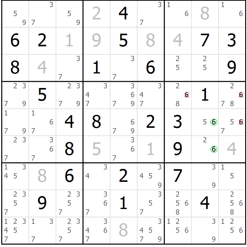 Position des candidats pour la solution de la Gr 57 page 60 du magazine de sudoku Virtuose n° 112