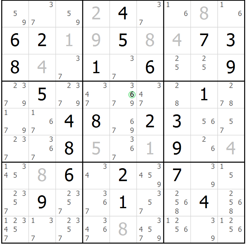 Position des candidats pour la solution de la Gr 57 page 60 du magazine de sudoku Virtuose n° 112