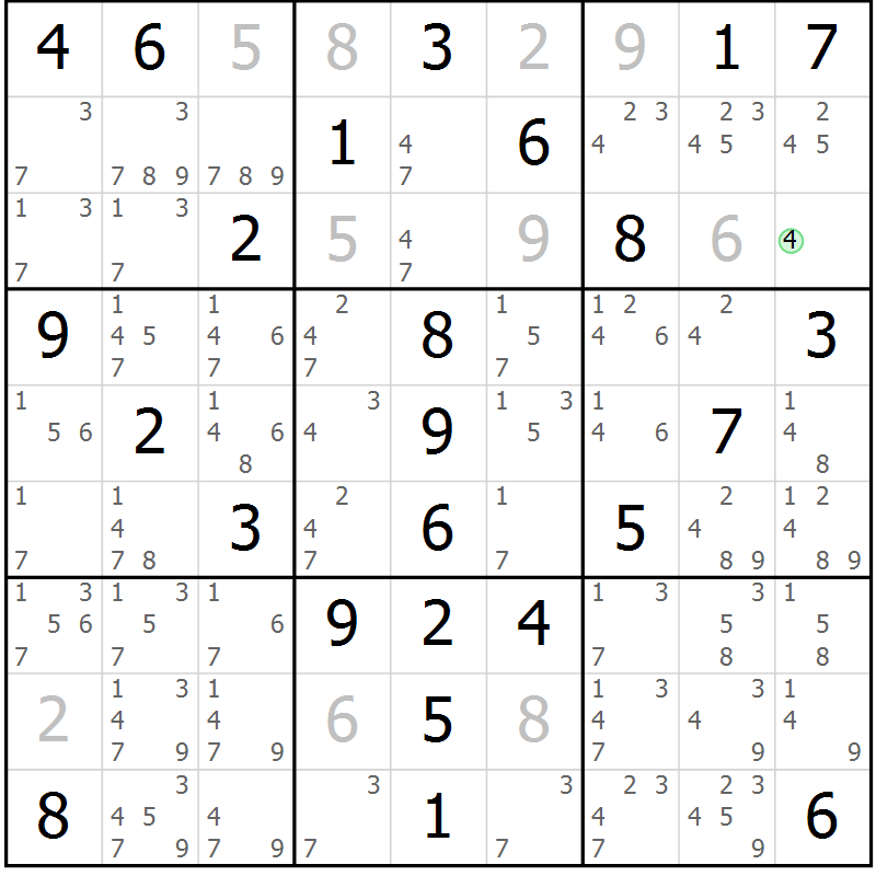 Position des candidats pour la solution de la Gr 58 page 61 du magazine de sudoku Virtuose n° 112