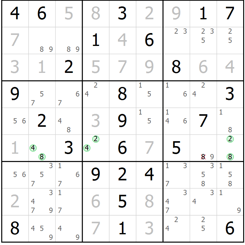 Position des candidats pour la solution de la Gr 58 page 61 du magazine de sudoku Virtuose n° 112