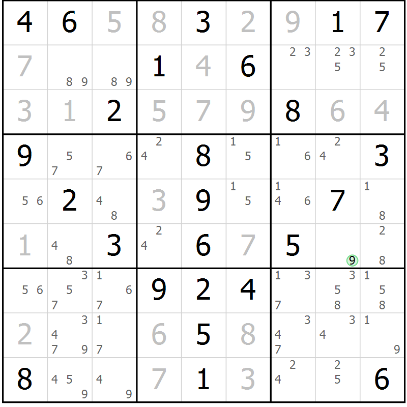 Position des candidats pour la solution de la Gr 58 page 61 du magazine de sudoku Virtuose n° 112