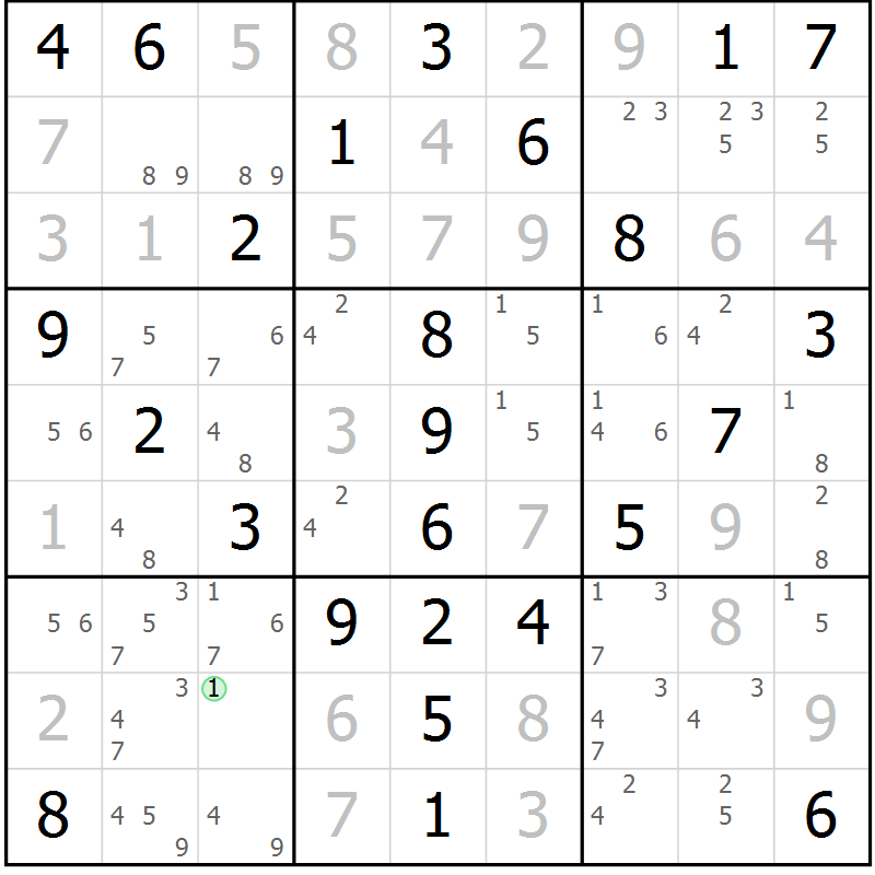 Position des candidats pour la solution de la Gr 58 page 61 du magazine de sudoku Virtuose n° 112