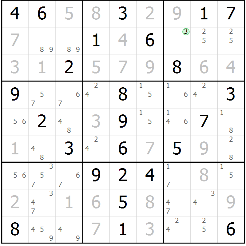 Position des candidats pour la solution de la Gr 58 page 61 du magazine de sudoku Virtuose n° 112