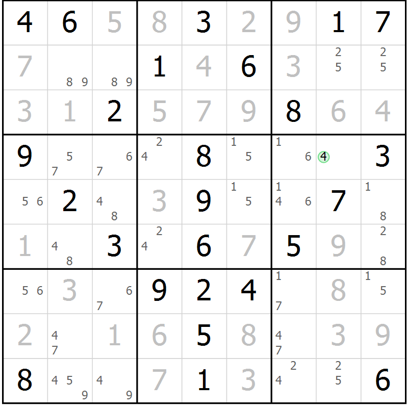 Position des candidats pour la solution de la Gr 58 page 61 du magazine de sudoku Virtuose n° 112