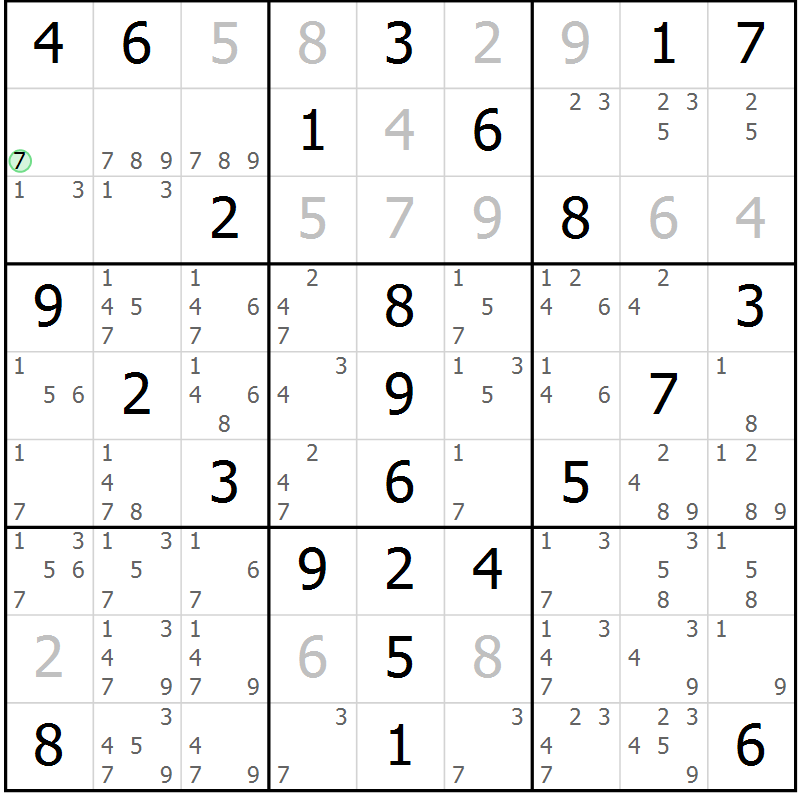 Position des candidats pour la solution de la Gr 58 page 61 du magazine de sudoku Virtuose n° 112
