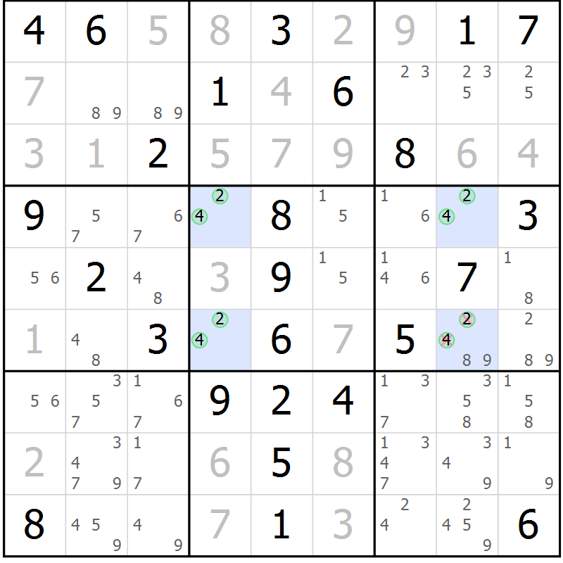 Position des candidats pour la solution de la Gr 58 page 61 du magazine de sudoku Virtuose n° 112