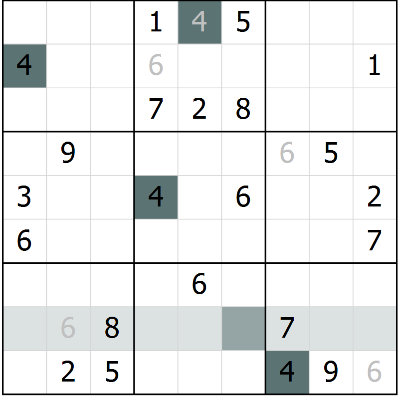 Position des candidats pour la solution de la Gr 6 page 9 du magazine de sudoku Virtuose n° 112