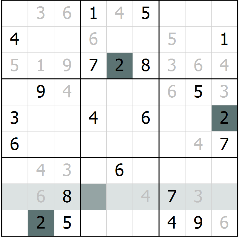 Position des candidats pour la solution de la Gr 6 page 9 du magazine de sudoku Virtuose n° 112
