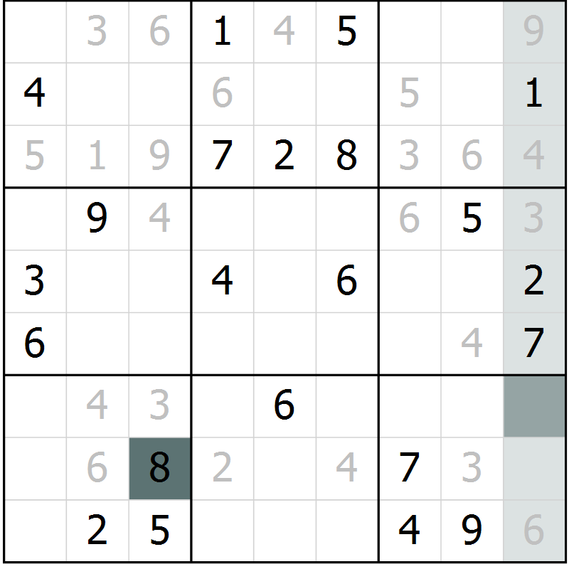 Position des candidats pour la solution de la Gr 6 page 9 du magazine de sudoku Virtuose n° 112