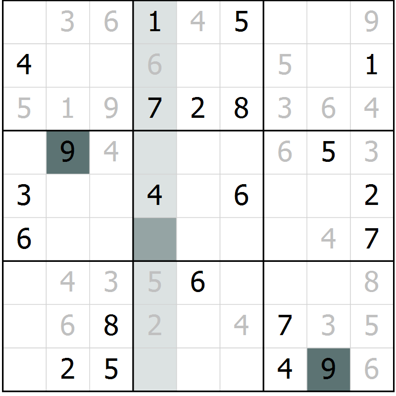 Position des candidats pour la solution de la Gr 6 page 9 du magazine de sudoku Virtuose n° 112