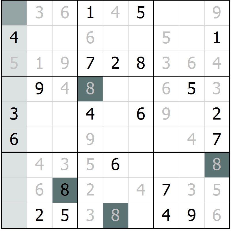 Position des candidats pour la solution de la Gr 6 page 9 du magazine de sudoku Virtuose n° 112