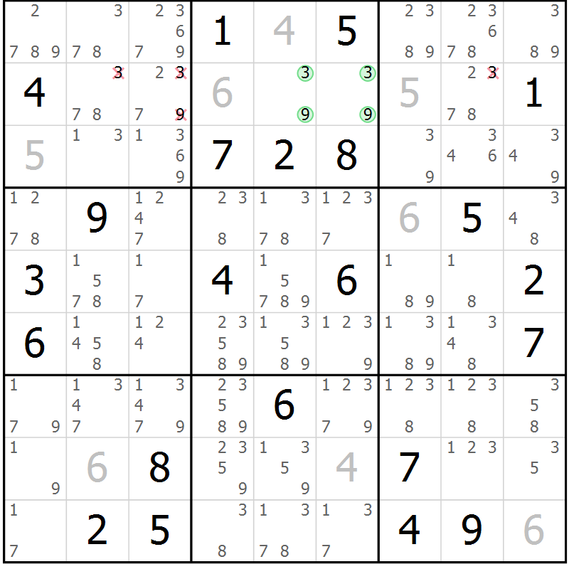Position des candidats pour la solution de la Gr 6 page 9 du magazine de sudoku Virtuose n° 112